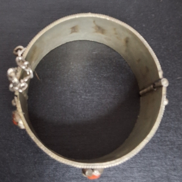 Vintage Asian Influence Enamel  Bracelet with Blue and Green Accents - Picture 2 of 8